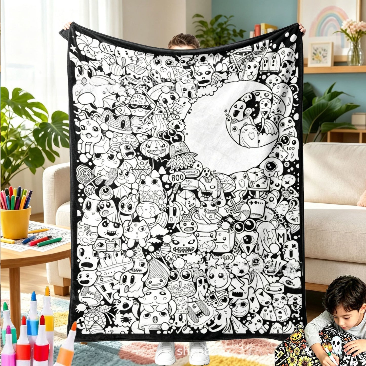 DIY Coloring Flannel Blanket with 24 Pens