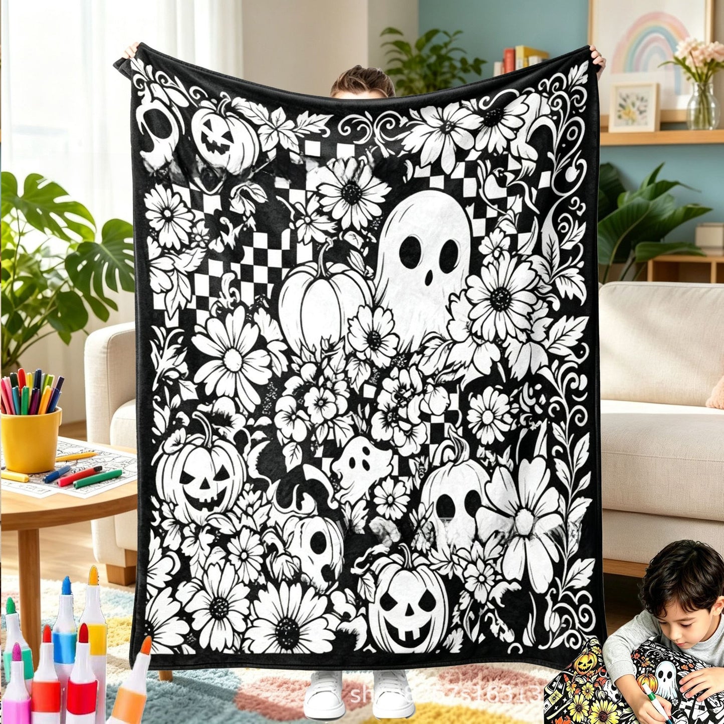 DIY Coloring Flannel Blanket with 24 Pens