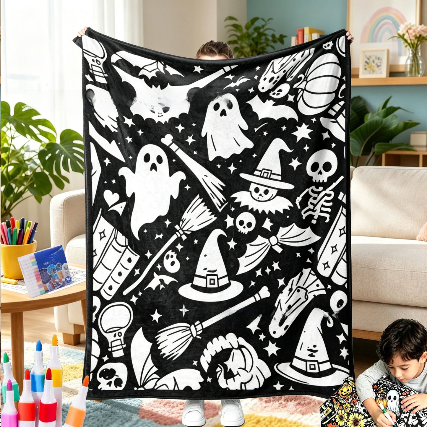 DIY Coloring Flannel Blanket with 24 Pens
