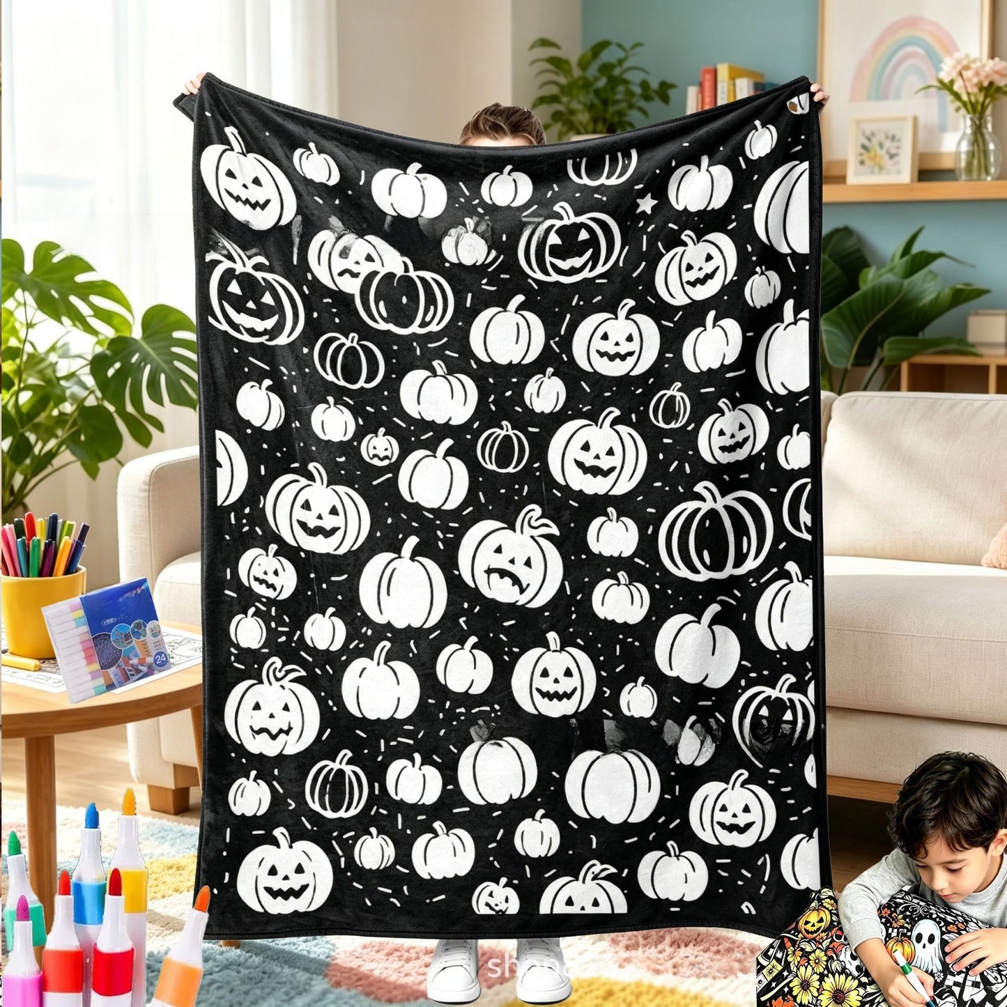 DIY Coloring Flannel Blanket with 24 Pens